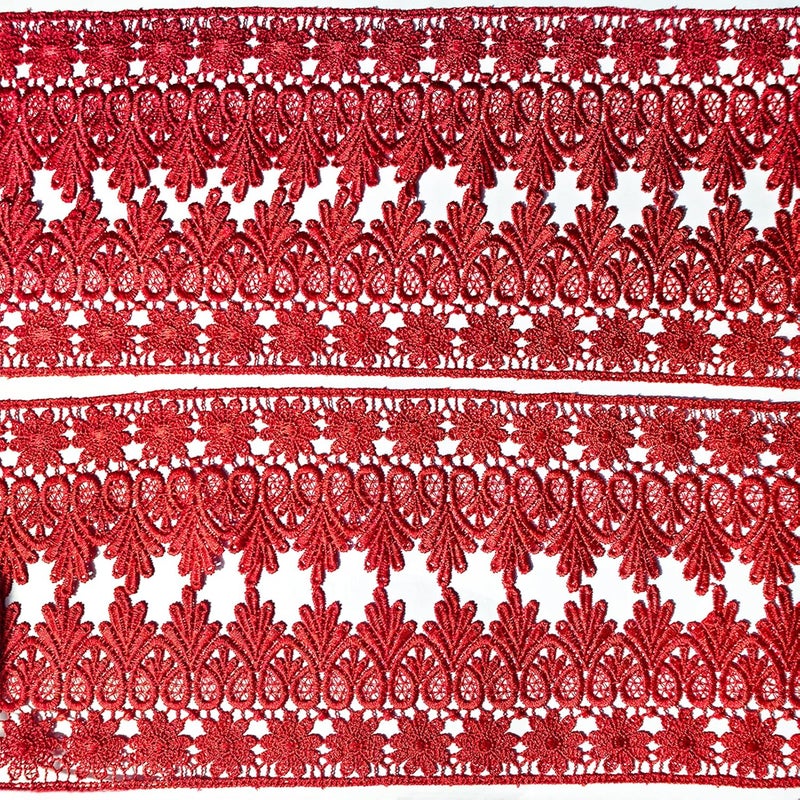 DKKUAYANGUP (Red Floral Lace Trim - 5 Yards, 9cm Wide | Wedding Dress Embellishment, Gift Packaging, Party Decor | DIY Sewing & Craft Supplies - Image 4